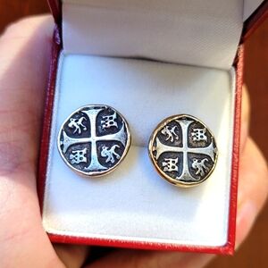 Vintage 14k Yellow Gold Earrings with Spanish Silver Coin.